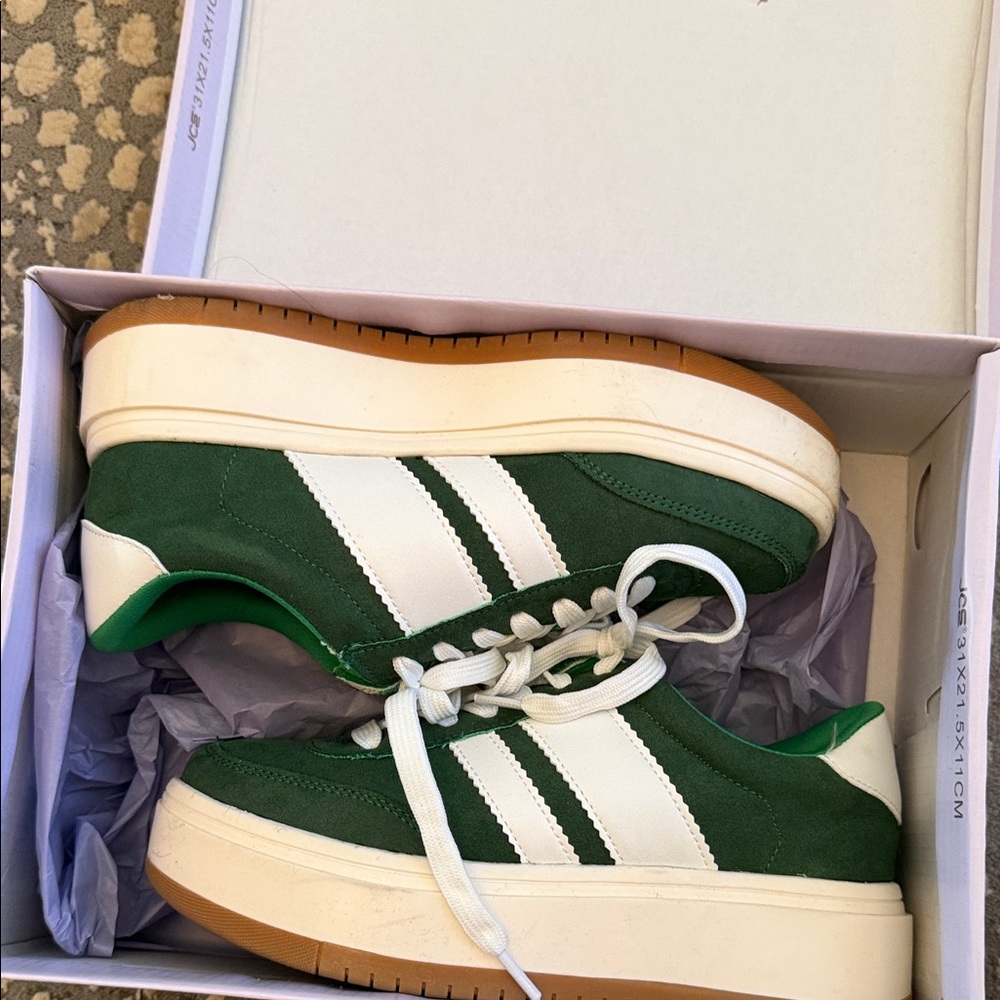 Green and White Platform Sneakers
